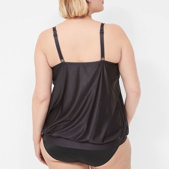 Lane Bryant No-Wire Blouson Tankini Top Black Floral Built In Bra Swim Size 28 - Picture 8 of 8